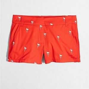 J CREW CHINO BROKEN IN RED FLAMINGO PRINT SHORTS